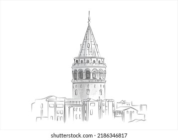 Galata tower Istanbul turkey drawing, VECTOR