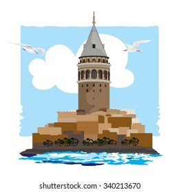 Galata Tower. Istanbul Turkey. Vector, illustration.