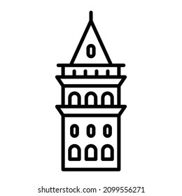 Galata Tower Vector Outline Icon Isolated On White Background
