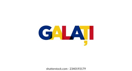 Galati in the Romania emblem for print and web. Design features geometric style, vector illustration with bold typography in modern font. Graphic slogan lettering isolated on white background.