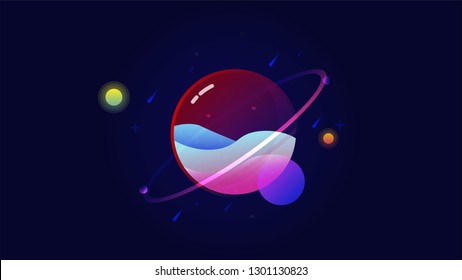 Galaxies and planets with the concept of color found in vector elements