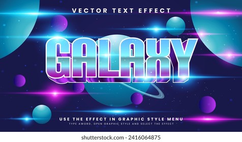 Galaxia 3d efecto de texto editable Plantilla Vector Premium con fondo de planeta