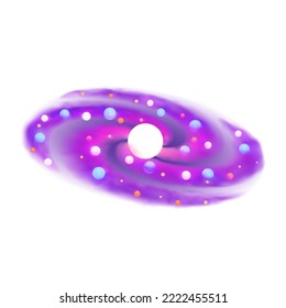 Galaxy 3d icon. Space. Cosmic structure with planets and stars. Isolated object on transparent background