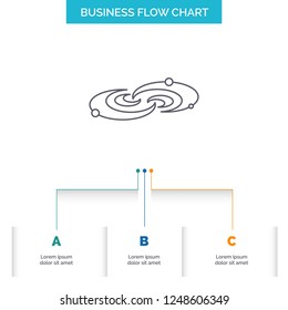 Galaxy, astronomy, planets, system, universe Business Flow Chart Design with 3 Steps. Line Icon For Presentation Background Template Place for text