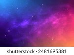 Galaxy background. Color outer space. Glowing universe with bright stars. Fantasy milky way. Violet nebula and constellations. Deep space wallpaper. Vector illustration.