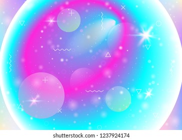 Galaxy background with cosmos and universe shapes and star dust. Fantastic space landscape with planets. 3d fluid with magic sparkles. Holographic futuristic gradients. Memphis galaxy background.