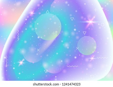 Galaxy background with cosmos and universe shapes and star dust. Fantastic space landscape with planets. Holographic futuristic gradients. 3d fluid with magic sparkles. Memphis galaxy background.