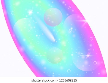 Galaxy background with cosmos and universe shapes and star dust. 3d fluid with magic sparkles. Holographic futuristic gradients. Fantastic space landscape with planets. Memphis galaxy background.