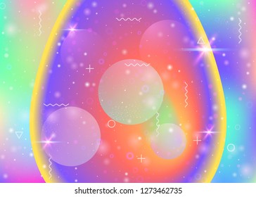 Galaxy background with cosmos and universe shapes and star dust. Holographic futuristic gradients. 3d fluid with magic sparkles. Fantastic space landscape with planets. Memphis galaxy background.