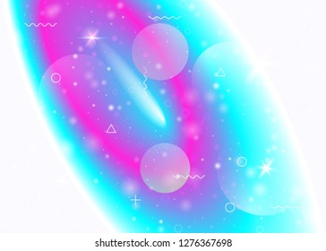 Galaxy background with cosmos and universe shapes and star dust. Holographic futuristic gradients. 3d fluid with magic sparkles. Fantastic space landscape with planets. Memphis galaxy background.