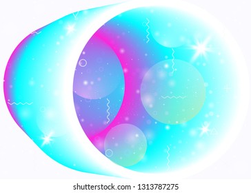 Galaxy background with cosmos and universe shapes and star dust. Holographic futuristic gradients. 3d fluid with magic sparkles. Fantastic space landscape with planets. Memphis galaxy background.