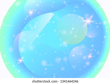 Galaxy background with cosmos and universe shapes and star dust. Fantastic space landscape with planets. Holographic futuristic gradients. 3d fluid with magic sparkles. Memphis galaxy background.