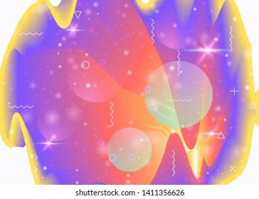 Galaxy background with cosmos and universe shapes and star dust. 3d fluid with magic sparkles. Fantastic space landscape with planets. Holographic futuristic gradients. Memphis galaxy background.