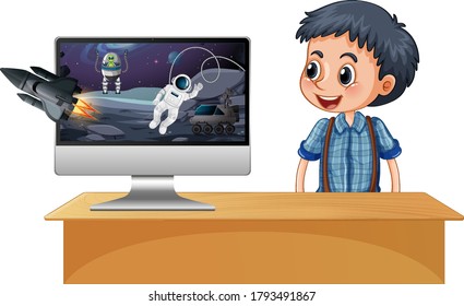 Galaxy background on computer screen illustration