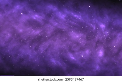 Galaxy background. Purple cosmos clouds with light effect. Beautiful nebula with starlight. Deep universe texture for flyer or banner. Outer space wallpaper. Vector illustration.