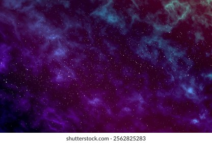 Galaxy background. Realistic cosmos with bright stars. Colorful starry nebula. Outer space with stardust. Universe texture with magic light. Fantasy gradient backdrop. Vector illustration.