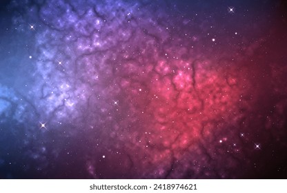 Galaxy background. Realistic starry texture. Glowing nebula with constellations. Color universe with bright stars. Deep space with stardust. Vector illustration.