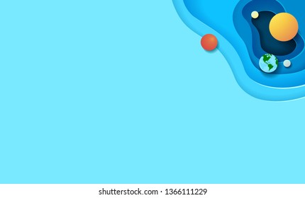 Galaxy background. Space in paper cut style.Vector