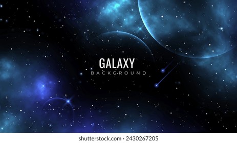 Galaxy background with stars and planets. Fantasy galaxy background. Cosmos backdrop. Universe background. Outer space.