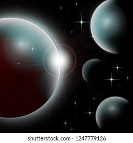 Galaxy background Universe with planets and bright stars. Cosmic abstract vector illustration for your design.