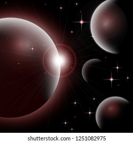 Galaxy background Universe with planets and bright stars. Cosmic abstract vector illustration for your design.