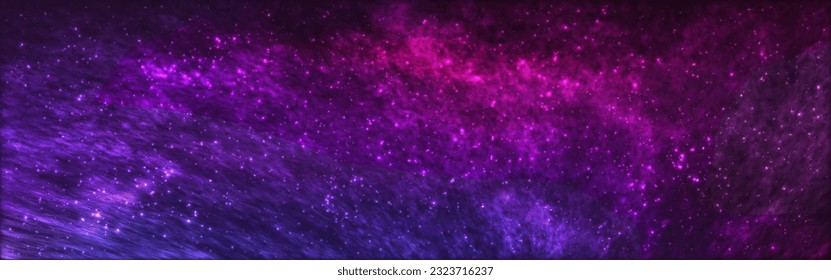 Galaxy background. Wide colorful nebula with constellations. Blue and purple realistic cosmos wallpaper. Deep universe with stardust. Starry outer space. Vector illustration.