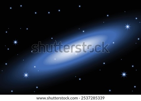 Galaxy Blue Background. Colored nebula and open cluster of stars in the universe. Beautiful Glowing Vector Andromeda Galaxy. Vector eps 10 illustration