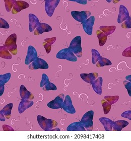 Galaxy Butterfly Seamlees Pattern, Vector butterflies seamless repeat pattern design on a pink background.