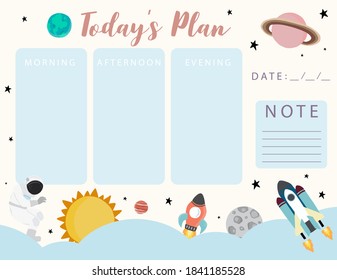 Galaxy calendar planner with planet, sun, moon,rocket.Can use for printable,scrapbook,diary