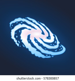 Galaxy in cartoon style on a dark blue background of space. Hand drawing cosmos element. Vector illustration.