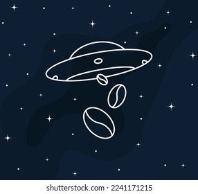 Galaxy coffee shop, flying saucer, vector illustration