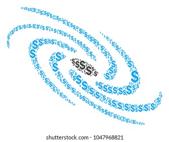 Galaxy collage of dollar symbols. Vector dollar currency symbols are organized into galaxy composition.