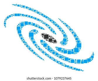 Galaxy collage icon of square shapes and spheric dots in various sizes. Vector items are composed into galaxy collage design concept.
