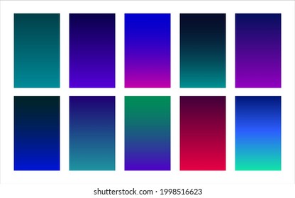Galaxy color palette gradient backgrounds set. Bright colorful screen design for mobile apps. Trendy multicolored cover for banner, poster, flyer, brochure and presentation. Vector illustration 