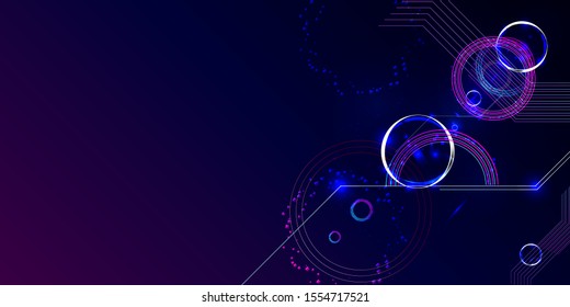 Galaxy dark futuristic neon abstraction background cosmos starry sky glowing and planets blue circles