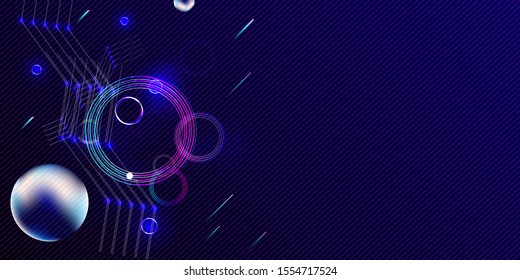 Galaxy dark futuristic neon abstraction background cosmos starry sky glowing and planets blue circles