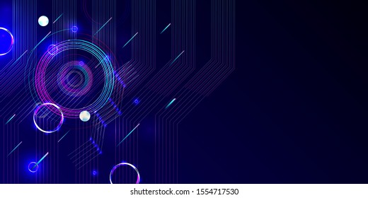 Galaxy dark futuristic neon abstraction background cosmos starry sky glowing and planets blue circles