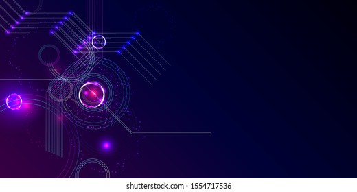 Galaxy dark futuristic neon abstraction background cosmos starry sky glowing and planets blue circles