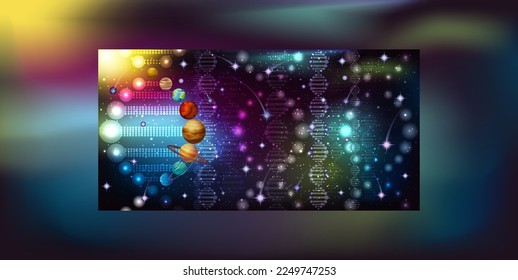 Galaxy DNA planets,  vip card, vector illustration