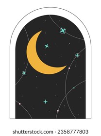 Galaxy door frame with crescent moon flat line color isolated vector object. Astrology magic. Editable clip art image on white background. Simple outline cartoon spot illustration for web design