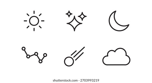 galaxy editable stroke icons set. Sky Star Sun icon set line sign. Simple linear pictogram pack. vector illustration isolated on white background