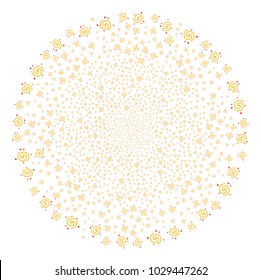 Galaxy explosion globula. Object pattern done from scattered galaxy symbols as festive circle. Vector illustration style is flat iconic symbols.