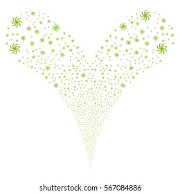 Galaxy fireworks stream. Vector illustration style is flat eco green iconic symbols on a white background. Object double fountain constructed from random symbols.