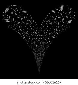Galaxy fireworks stream. Vector illustration style is flat white iconic symbols on a black background. Object double fountain done from random pictographs.