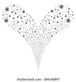 Galaxy fireworks stream. Vector illustration style is flat black iconic symbols on a white background. Object double fountain organized from random icons.