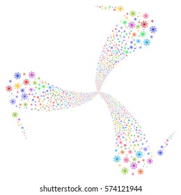 Galaxy fireworks swirl rotation. Vector illustration style is flat bright multicolored iconic symbols on a white background. Object whirl made from random pictograms.