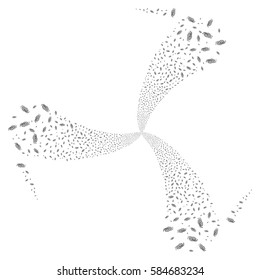 Galaxy fireworks swirl rotation. Vector illustration style is flat gray iconic symbols on a white background. Object spiral created from random pictograms.