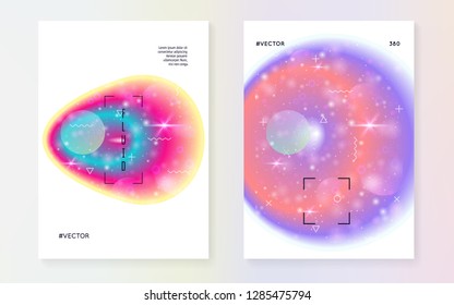 Galaxy flyer. 3d magic dreamer unicorn sparkles. Solar science cover with planet, sun, deep fluid light. Holographic gradients. Galaxy flyer with universe shapes and star dust.