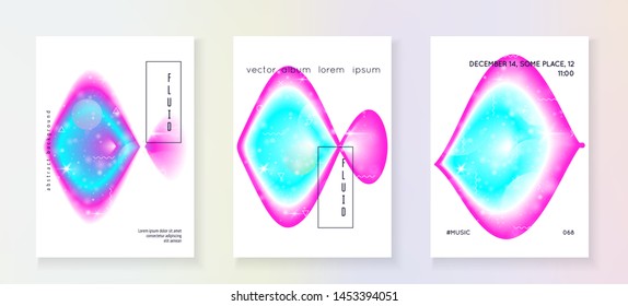 Galaxy flyer. Holographic gradients. Futuristic science cover set with planets, sun, deep fluid light. 3d magic dreamer unicorn sparkles. Galaxy flyer with universe shapes and star dust.