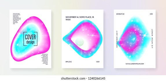 Galaxy flyer. Solar science cover set with planets, sun, deep fluid light. 3d magic dreamer unicorn sparkles. Holographic gradients. Galaxy flyer with universe shapes and star dust.